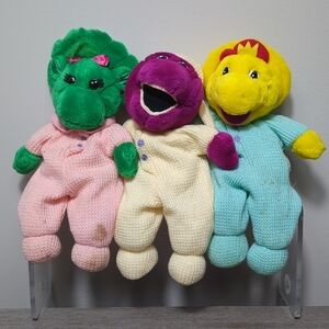 Vintage 90s Bedtime Barney Baby Bop BJ Plush Lot of 3 Lyons Group RARE HTF Plush